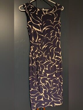Phase Eight Sleeveless Navy and Cream Printed Sheath Dress